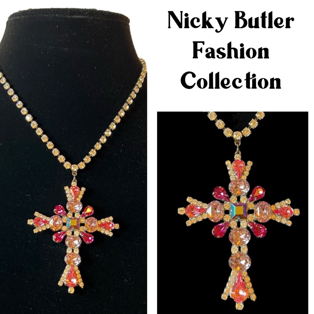 🔸NICKY BUTLER Fashion Collection Limited Edition Pink Crystal Cross Necklace